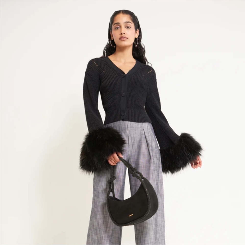 Cult Gaia Melanie Knit Faux Fur Sleeve Cardigan